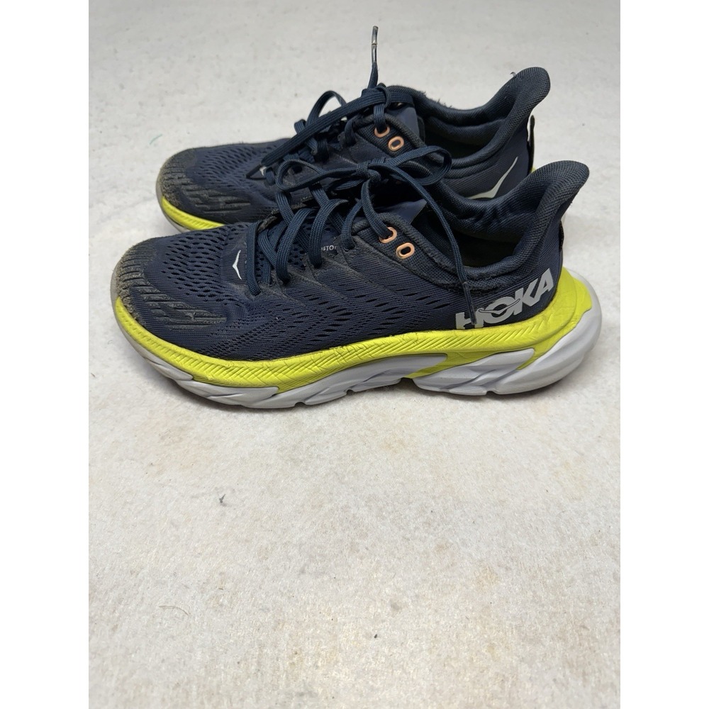 Hoka One One Women's Clifton Edge Navy & Yellow Running Shoe Sneaker Size 7‎